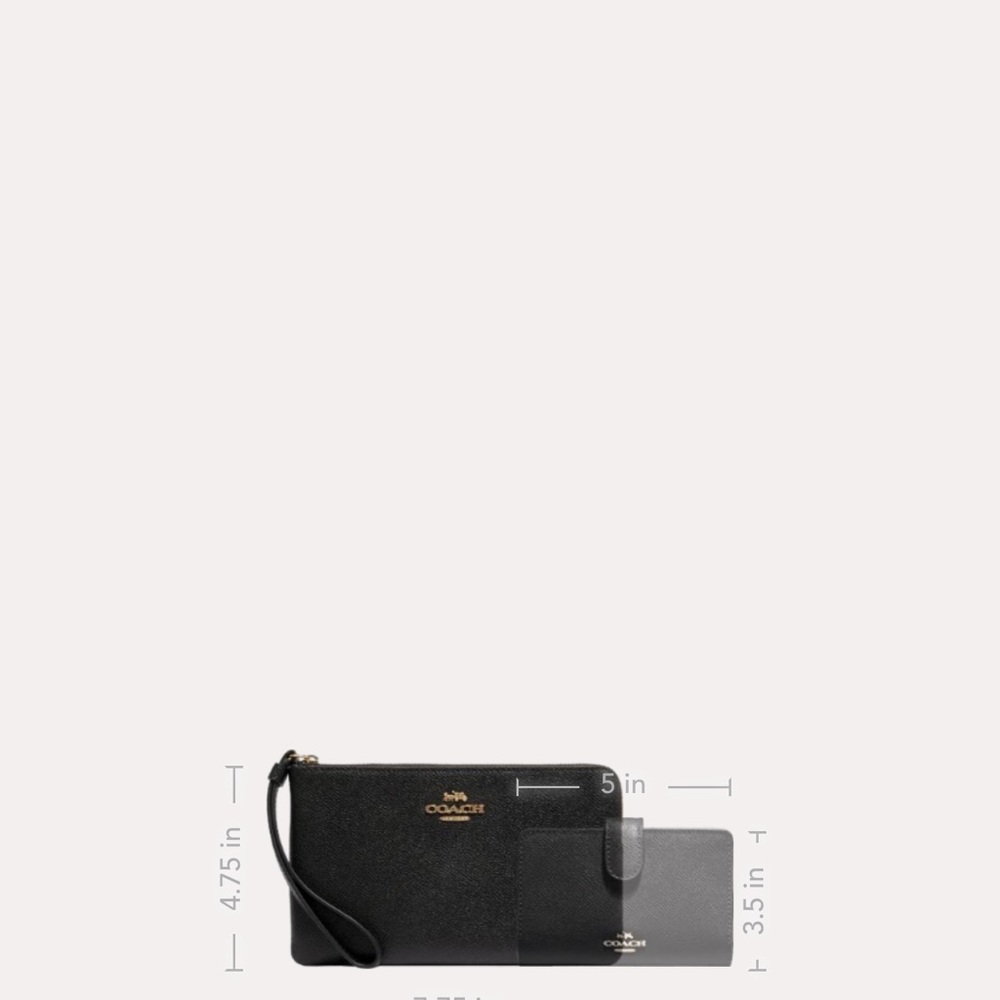 Coach Large Corner Black Leather Zip Wristlet with Gold Lettering & Zipper - Picture 6 of 12